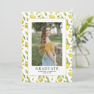 Watercolor Lemon Greenery Pattern Photo Graduation Invitation