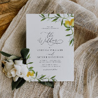 watercolor lemon greenery wedding invitation