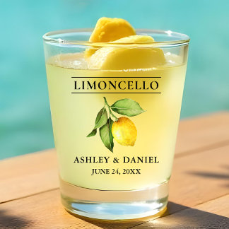 Watercolor Lemon Greenery Wedding Limoncello Shot Glass