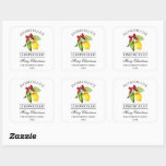 Watercolor Lemon Homemade Limoncello Christmas Square Sticker<br><div class="desc">Elegant Watercolor Lemon Greenery Holiday Red Bow Homemade Limoncello Merry Christmas Sticker Labels</div>