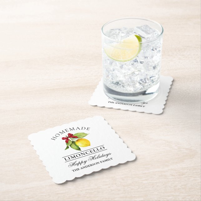 Watercolor Lemon Homemade Limoncello Holiday Paper Coaster (Insitu)