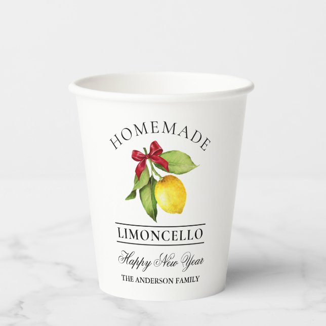 Watercolor Lemon Homemade Limoncello New Year Paper Cups (Front)