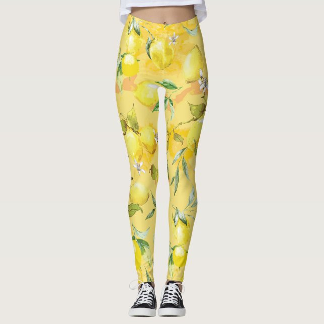 Watercolor lemon IV Leggings (Front)