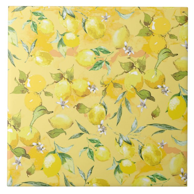 Watercolor lemon IV Tile (Front)