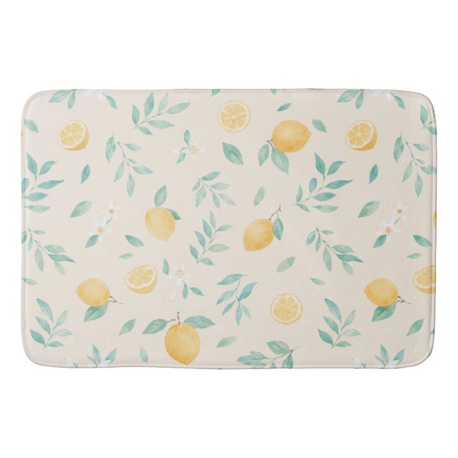 Watercolor Lemon Kitchen Dining Room Illustration Bath Mat (Front)