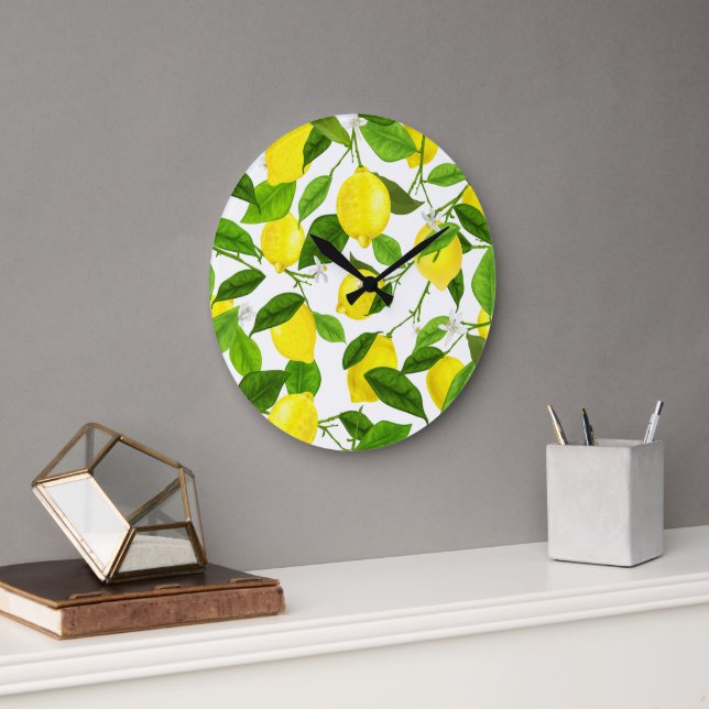 Watercolor Lemon Large Clock (Office)