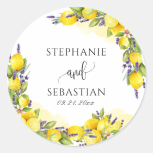 Watercolor Lemon Lavender Boho Classic Round Sticker