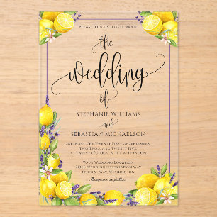 Watercolor Lemon Lavender Boho Wedding Acrylic Invitations