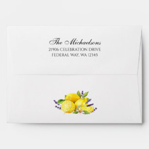 Watercolor Lemon Lavender Boho Wedding Envelope