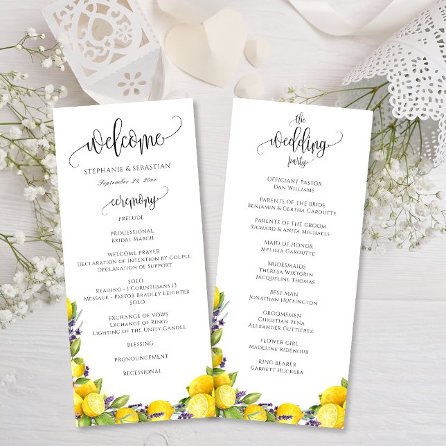 Watercolor Lemon Lavender Boho Wedding Program (Watercolor Lemon Lavender Boho Wedding Program)