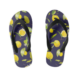 Watercolor Lemon & Leaves 10 Kid's Flip Flops
