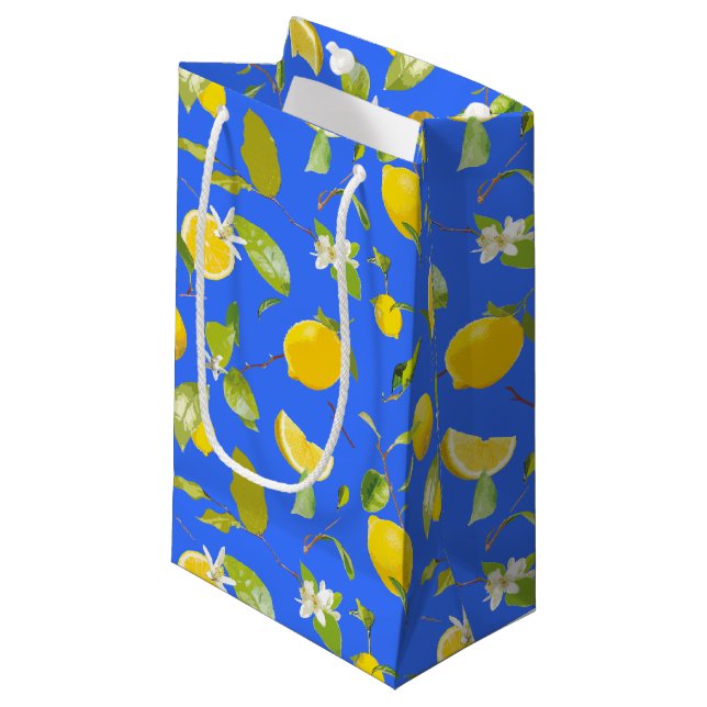 Watercolor Lemon & Leaves 13 Small Gift Bag (Front Angled)