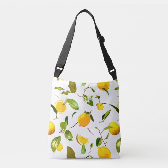 Watercolor Lemon & Leaves 16 Crossbody Bag (Front)