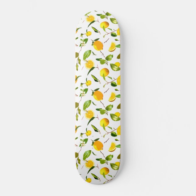 Watercolor Lemon & Leaves 16 Skateboard (Front)
