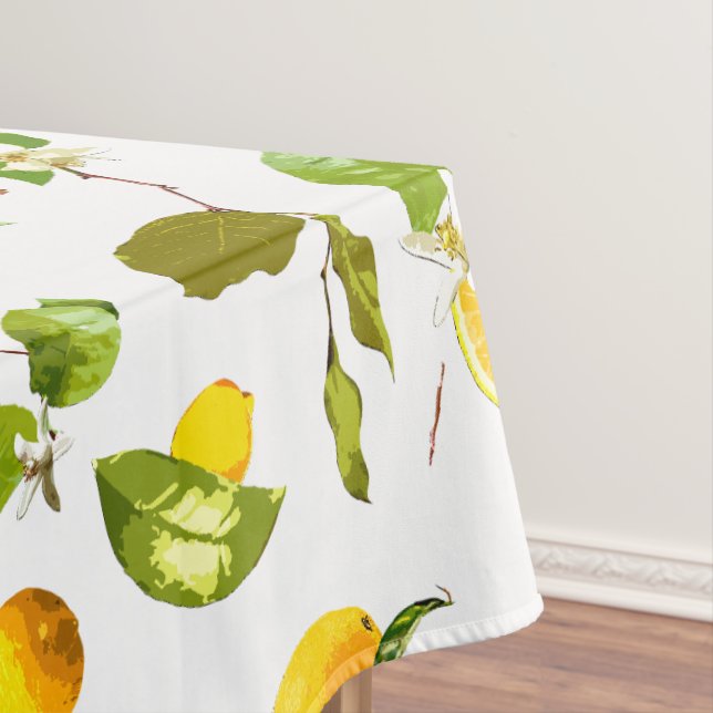 Watercolor Lemon & Leaves 16 Tablecloth (In Situ)