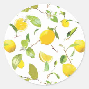 Watercolor Lemon & Leaves 2 Classic Round Sticker
