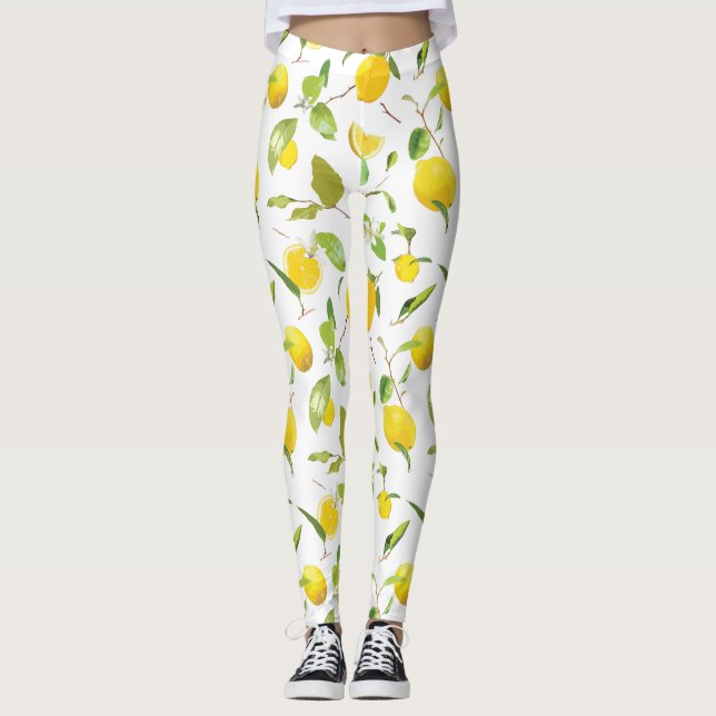 Watercolor Lemon & Leaves 2 Leggings (Front)