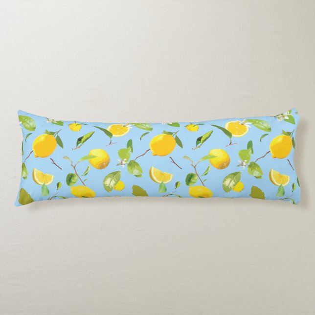 Watercolor Lemon & Leaves 3 Body Cushion (Front)