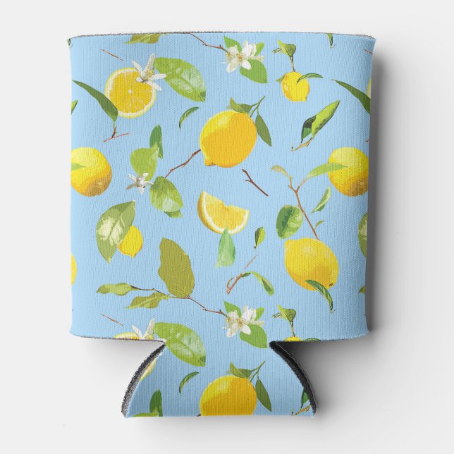 Watercolor Lemon & Leaves 3 Can Cooler (Front)
