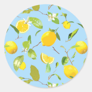 Watercolor Lemon & Leaves 3 Classic Round Sticker