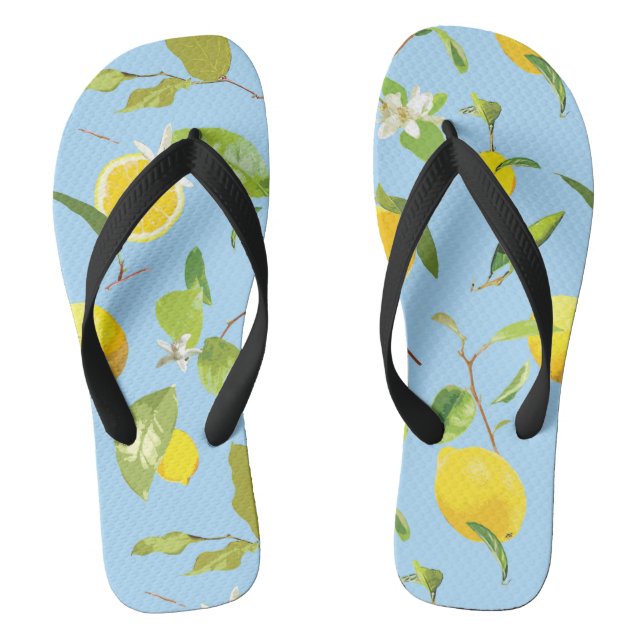 Watercolor Lemon & Leaves 3 Flip Flops (Footbed)