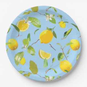 Watercolor Lemon & Leaves 3 Paper Plate