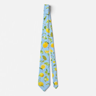 Watercolor Lemon & Leaves 3 Tie