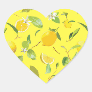 Watercolor Lemon & Leaves 4 Heart Sticker