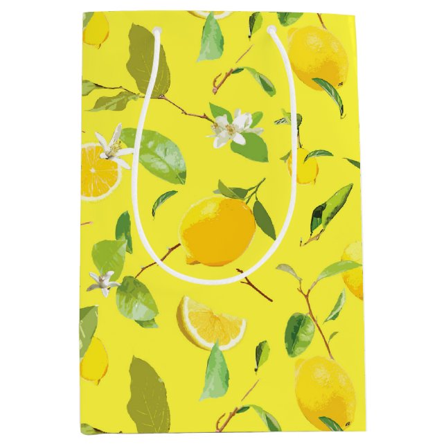 Watercolor Lemon & Leaves 4 Medium Gift Bag (Front)