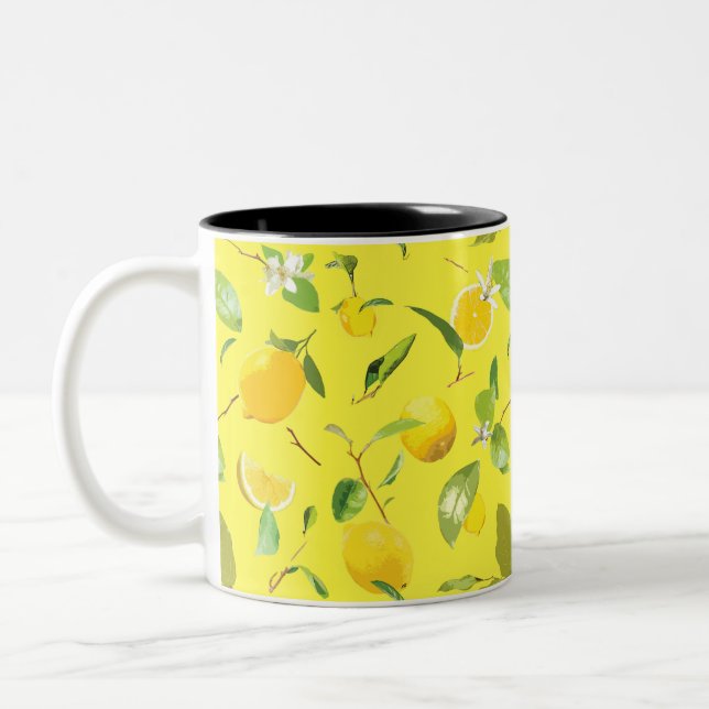 Watercolor Lemon & Leaves 4 Two-Tone Coffee Mug (Left)