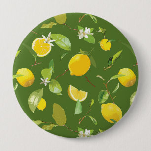 Watercolor Lemon & Leaves 5 10 Cm Round Badge