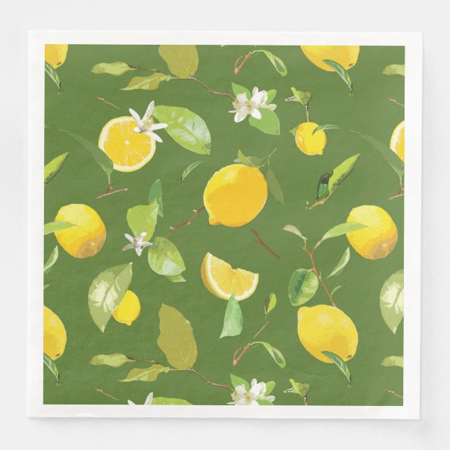 Watercolor Lemon & Leaves 5 Napkin (Front)