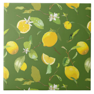 Watercolor Lemon & Leaves 5 Tile