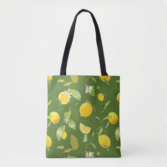 Watercolor Lemon & Leaves 5 Tote Bag (Front)