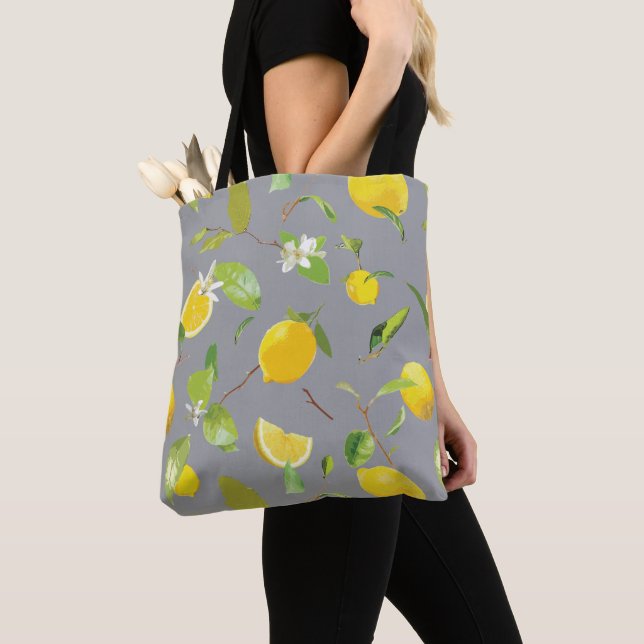 Watercolor Lemon & Leaves 7 Tote Bag (Close Up)