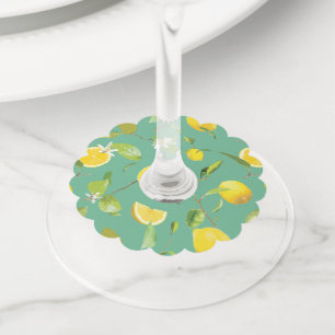 Watercolor Lemon & Leaves 8 Wine Glass Tag