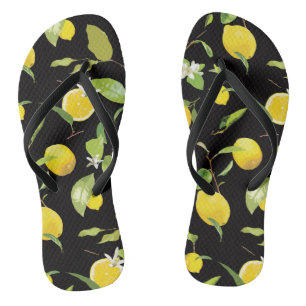 Watercolor Lemon & Leaves Flip Flops