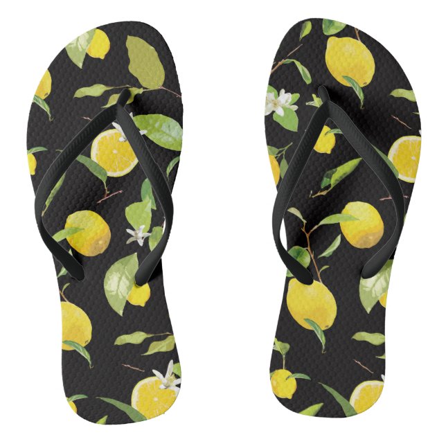 Watercolor Lemon & Leaves Flip Flops (Footbed)