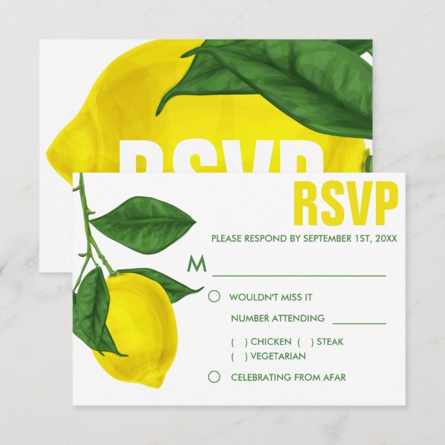 Watercolor Lemon & Leaves | Meal Choice RSVP Invitation (Front/Back)