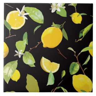 Watercolor Lemon & Leaves Tile