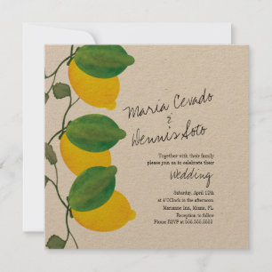 Watercolor Lemon Lime Citrus Script Wedding Kraft  Invitation
