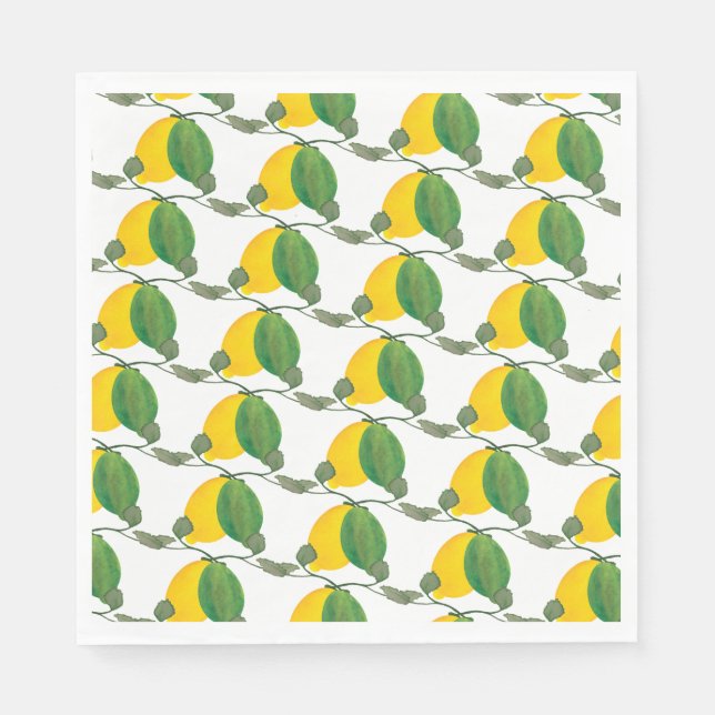 Watercolor Lemon Limes Hand Painted Patterned  Napkin (Front)