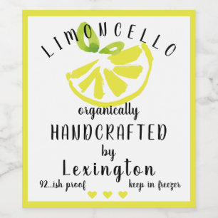 Watercolor Lemon Limoncello For A Taller Bottle   Wine Label