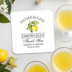 Watercolor Lemon Limoncello Wedding Square Paper Coaster