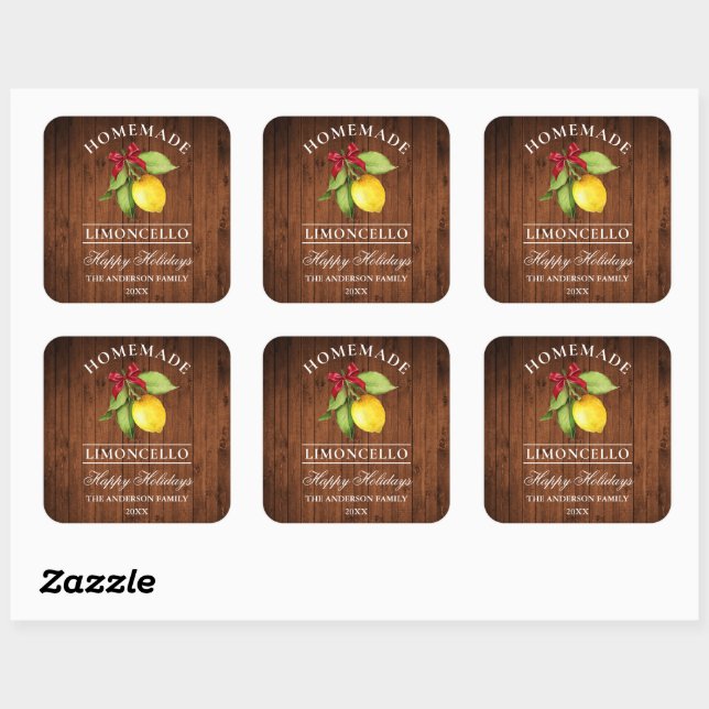 Watercolor Lemon Limoncello Wood Print Holiday Square Sticker (Sheet)