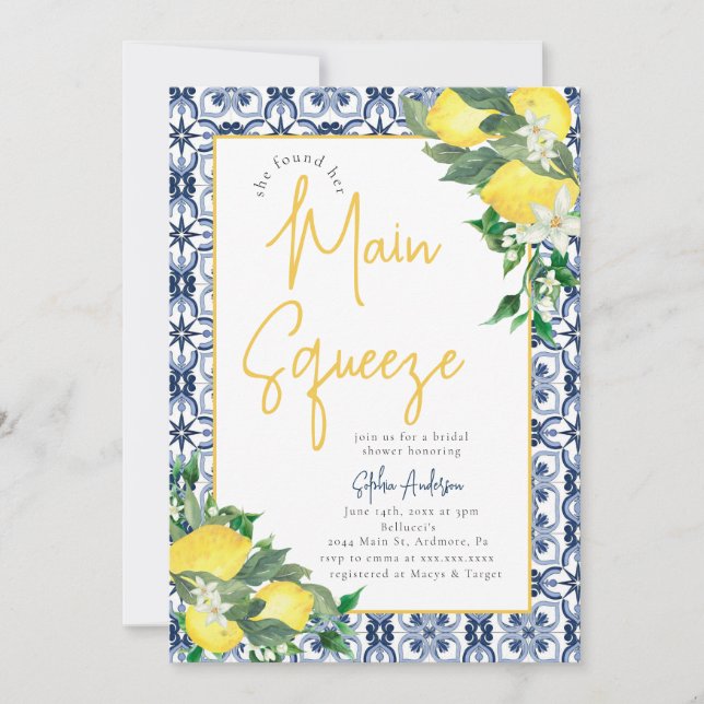 Watercolor Lemon Main Squeeze Bridal Shower  Invitation (Front)