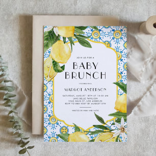 Watercolor Lemon Mediterranean Baby Shower Brunch Invitation