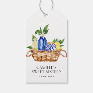 Watercolor Lemon Mediterranean Basket Sweet 16 Gift Tags