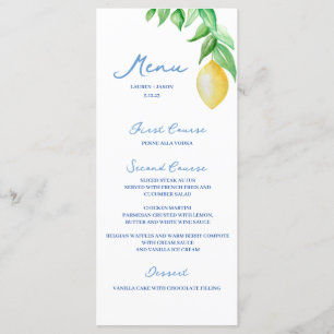 Watercolor Lemon Mediterranean Blue  Menu