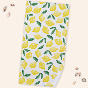 Watercolor Lemon Mediterranean Citrus Beach Towel